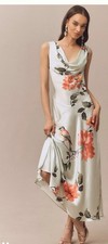 BHLDN Cowl-Neck Open-Back Floral Drop-Waist Midi Dress Xxs