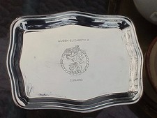 Vintage Silver Plated Pub Tray GOLDEN LION QUEEN ELIZABETH 2 CUNARD STEAMSHIP