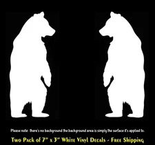Bear Standing Silhouette Two PK 7" White Vinyl Decals Car Truck Windows Tumblers