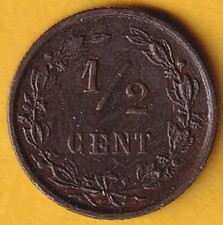 Niederlande - 1/2 Cent 1885 in sehr sch&ouml;ner Erhaltung