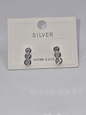 Brand New Sterling Silver 925 Rounded Cubic Zirconia Dangle Earings Sparkly