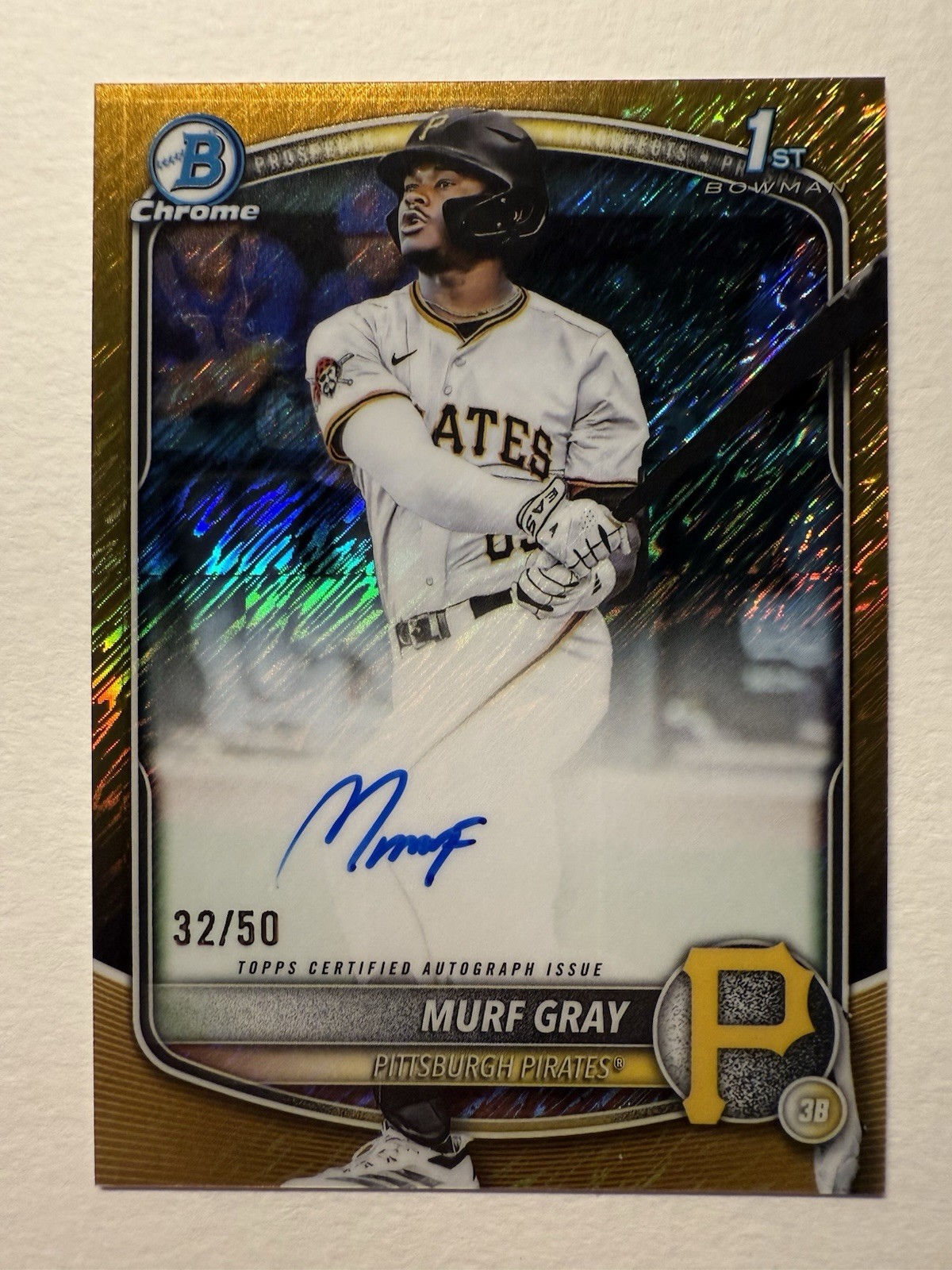 2025 Bowman Draft Murf Gray Chrome Gold Shimmer Auto /50 1st Prospect Pirates RC