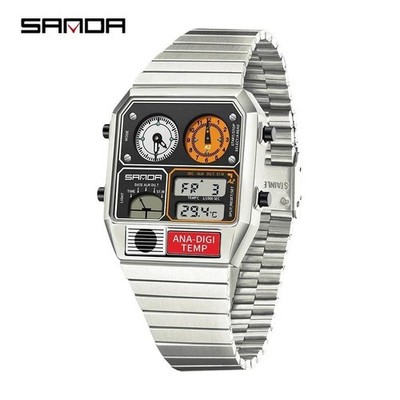 Sanda 3192 Mens Square Digital Watch LED Temp Stopwatch 50m Water Resistant