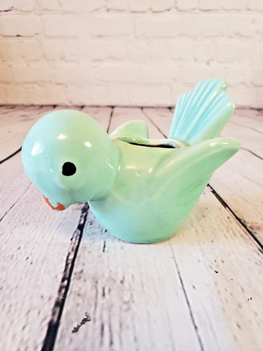 Vintage McCoy Pottery Singing Bird Planter Rare Green Color