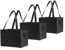 3 Set Deluxe Collapsible Reusable Shopping Box, Black, Reinforced Bottom, Bins