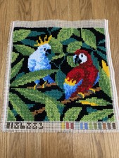 Finished Vervaco Needlepoint Wool Handmade Tropical Birds Parrots 15.5x15.5 New