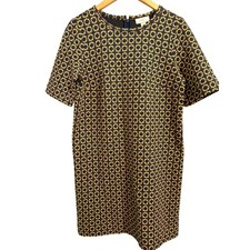 LOFT Outlet Geometric Print Short Sleeve Shift Dress Navy Yellow Size S