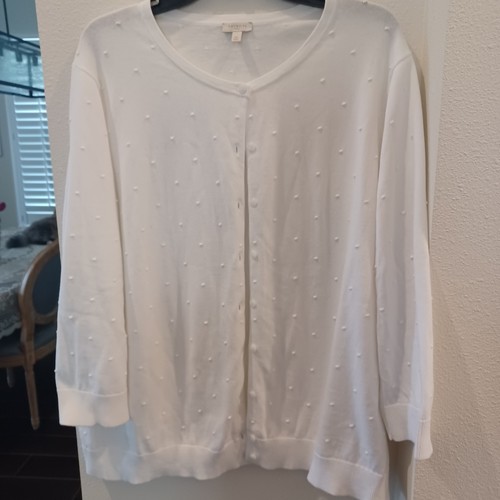 Talbots Woman Plus Sweater Button Cardigan White Cotton Bumps Size 3X