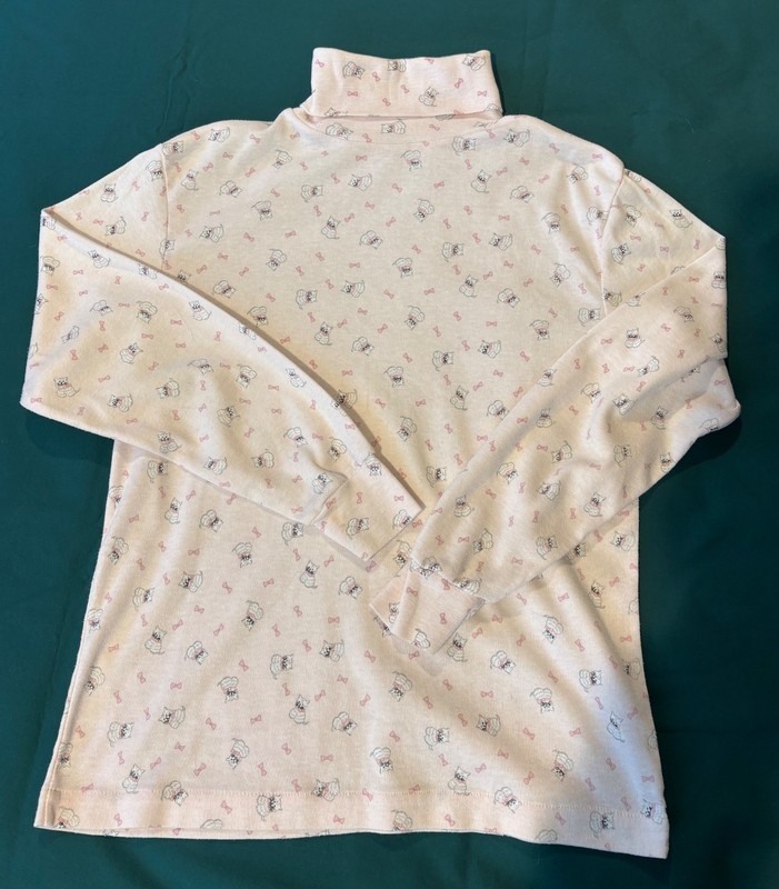 One-Step-Up girls turtleneck vintage, small, cats & bows, pink cotton-poly