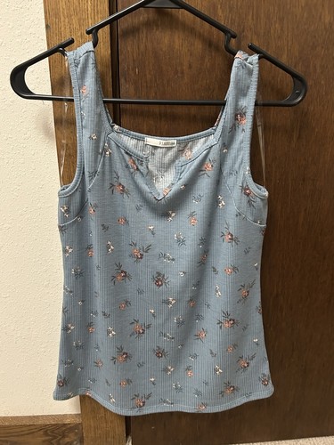 Ps Kate Light Blue Floral Notched Neck Tank Top Size Small