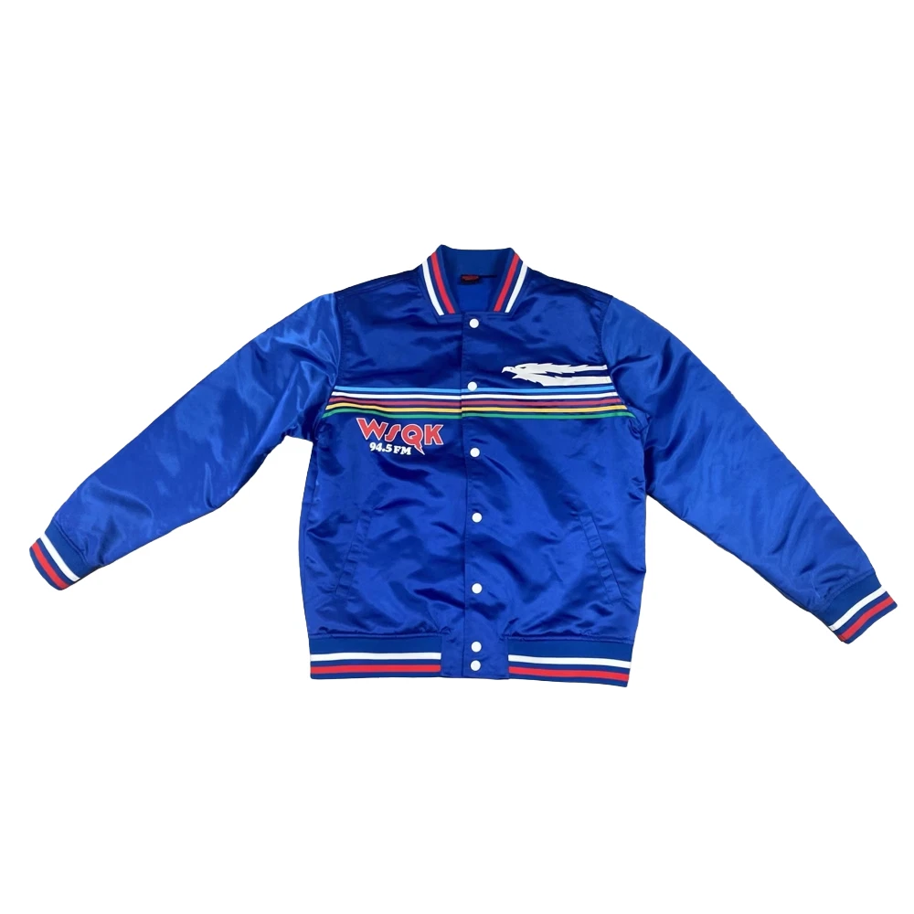 Men's Stranger Things WSQK Satin Bomber Jacket - (Blue, Large) - product detail image 1