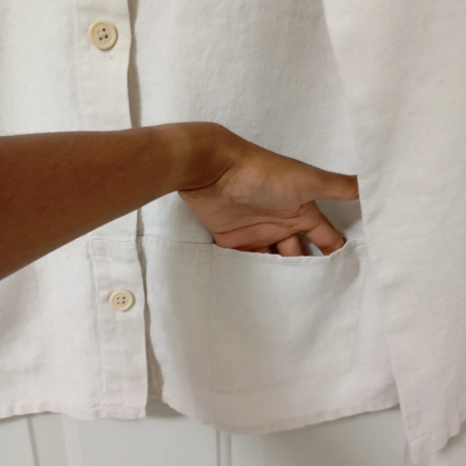 Willi Smith 100% Linen Shirt Jacket Womens L Cream Shirt Pocket and Buttons  - Image 3 of 4