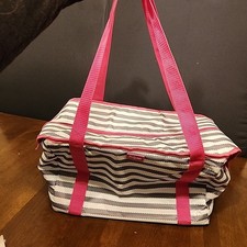 Thirty One 31 Large Insulated Cooler Thermal Tote Bag Pink Gray Striped Picnic