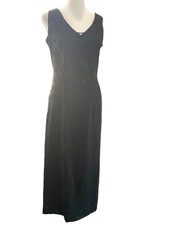 Vintage 90s Y2K Black Velvet Glitter Maxi Dress Petite M Whimsigoth Sleeveless