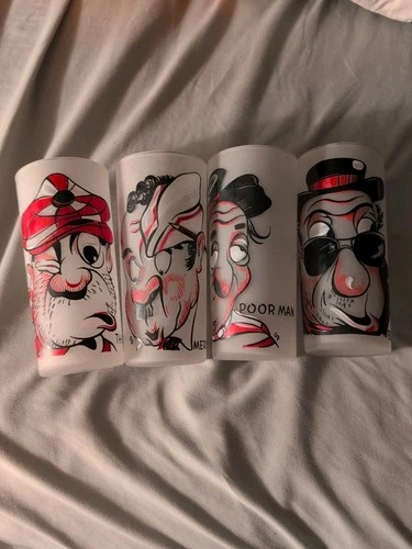 4 Vintage Federal Gay Fad Frosted  Glasses Poorman,ThifeBeggerman,,Merchant