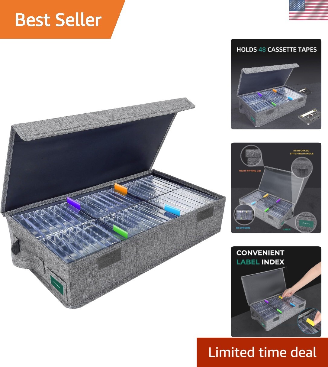Cassette Tape Storage Box Practical Cassette Tape Holder 16.34 X 9.25 X 3.54