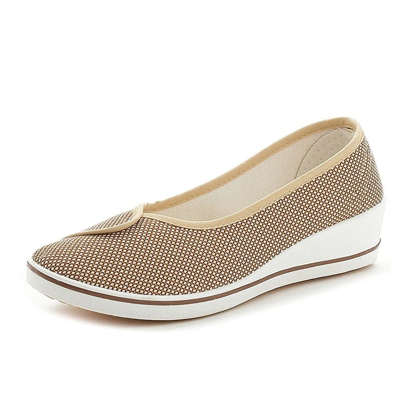 Mujeres Niña Lona Tacones de Cuña Tenis Baile Bombas Sin Cordones Informales Zapatos de Enfermera Foto 3 de 4