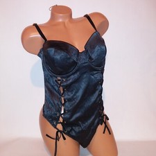 Victoria Secret Lingerie Teddy One Piece Bodysuit XL Black Floral Thong Back New