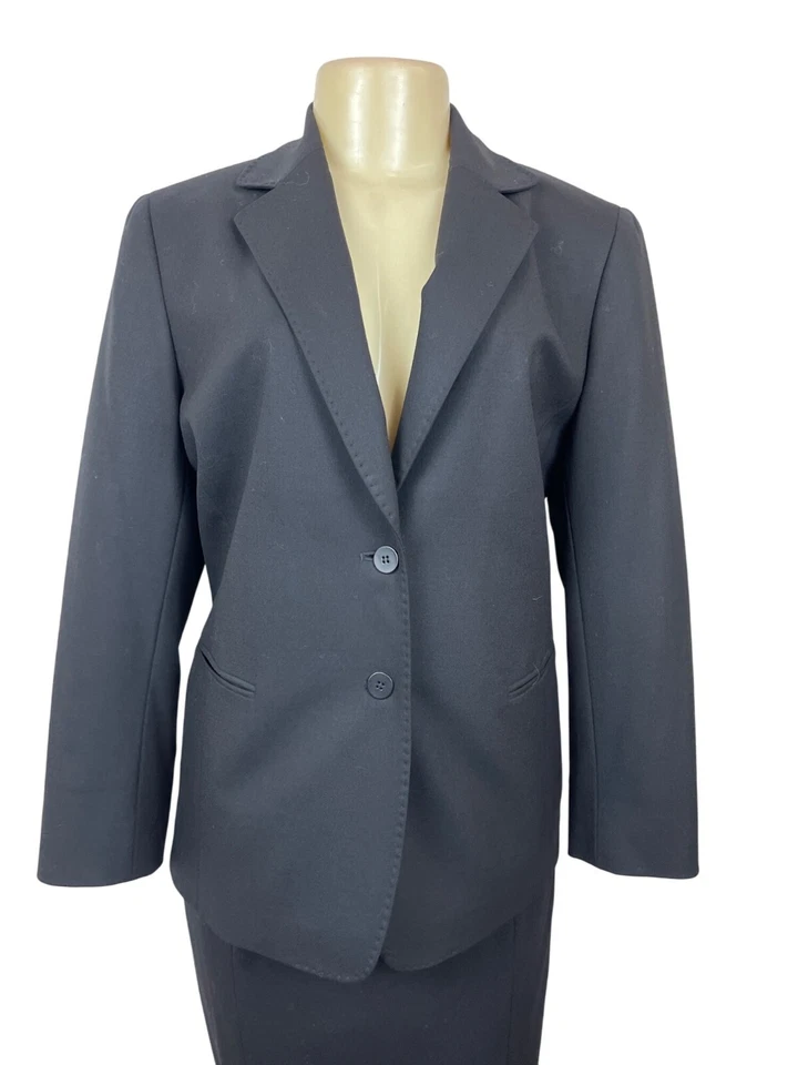 Conjunto de traje de negocios Lafayette 148 negro 2 piezas blazer talla 8 y falda mezcla de lana talla 10 Foto 2 de 4