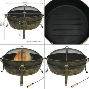 34 In X 23 In Round Large Steel Cauldron Wood Fire Pit In Black