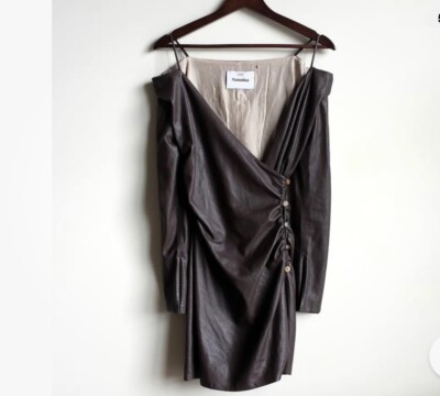 nanushka faux leather dress Nanushka Noleny Fine-knit and Faux Leather Mini Dress Black Nanushka