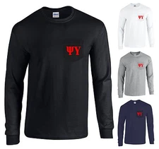 Psi Upsilon Fraternity Long Sleeve POCKET Shirt Red Letters - NEW