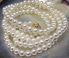 Beautiful Natural 7-8mm White Akoya Cultured Pearl Necklace 25 inches