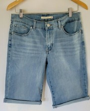 Levi's Women's Bermuda Shorts Mid Rise Stretch Denim Blue Size 28
