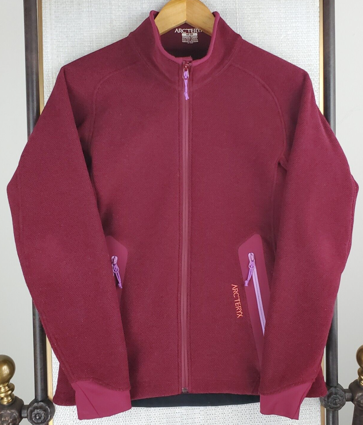 Giacca pile ARC'TERYX donna taglia media Merlot rosso full zip Polartec tasche
