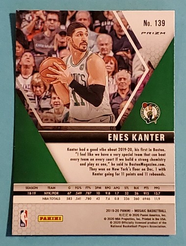2019-20 Panini Mosaic SILVER PRIZM Enes Kanter Boston Celtics #139 - Picture 2 of 2