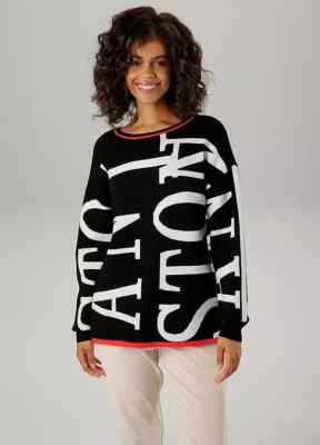 ANISTON Black Letter Print Jumper  (fm164-5)