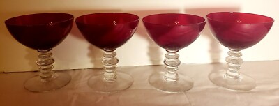  Wine Glasses Duncan Miller 4. 1950's Ruby Red. 75 Yrs Old. FREE SHIPPING Used