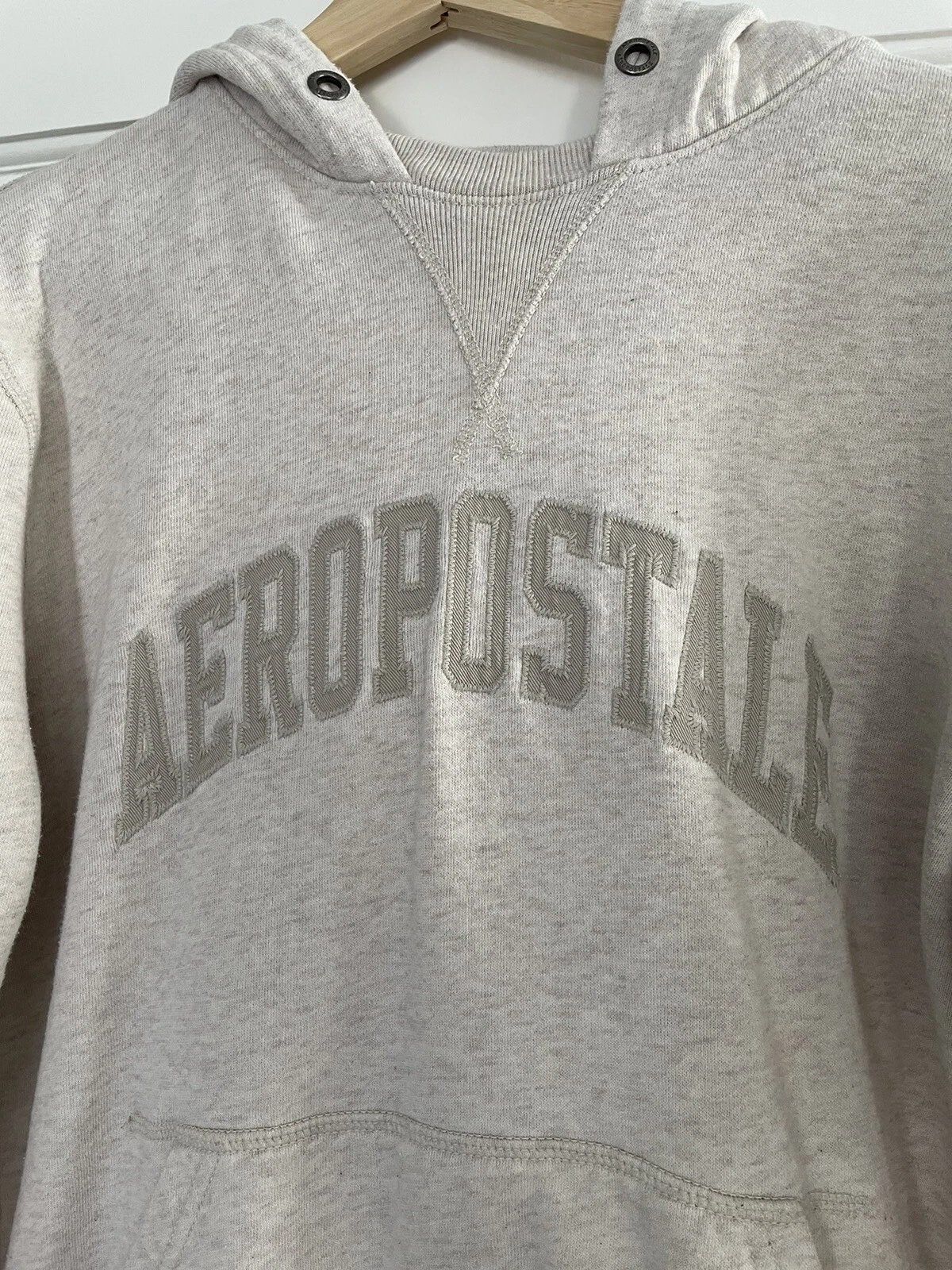 OFF WHITE Felpa con cappuccio Aeropostale crema bordata taglia S tasca frontale