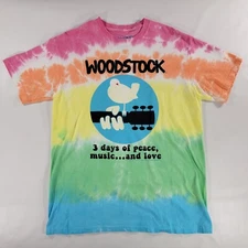 2016 Woodstock Liquid Blue 3 Days of Peace Music Love Shirt Mens Sz L Tie Dye