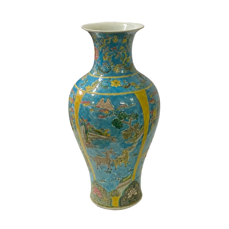 Jarrón chino porcelana base azul fengshui animales decoración gráfica ws2535 Foto 3 de 4