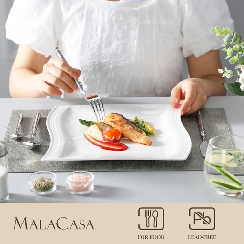 MALACASA Flora 6 x 10.2" Dinner Plates Ivory White Porcelain Serving Side Dishes - Picture 4 of 12
