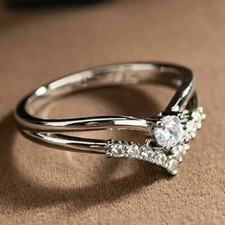 2 Ct Round Cut Simulated Diamond Enhancer Engagement Ring 14K White Gold Plated