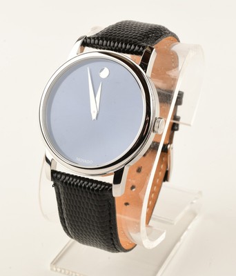 Movado Silver Tone 01.1.14.6000 Leather Black Band Quartz 
