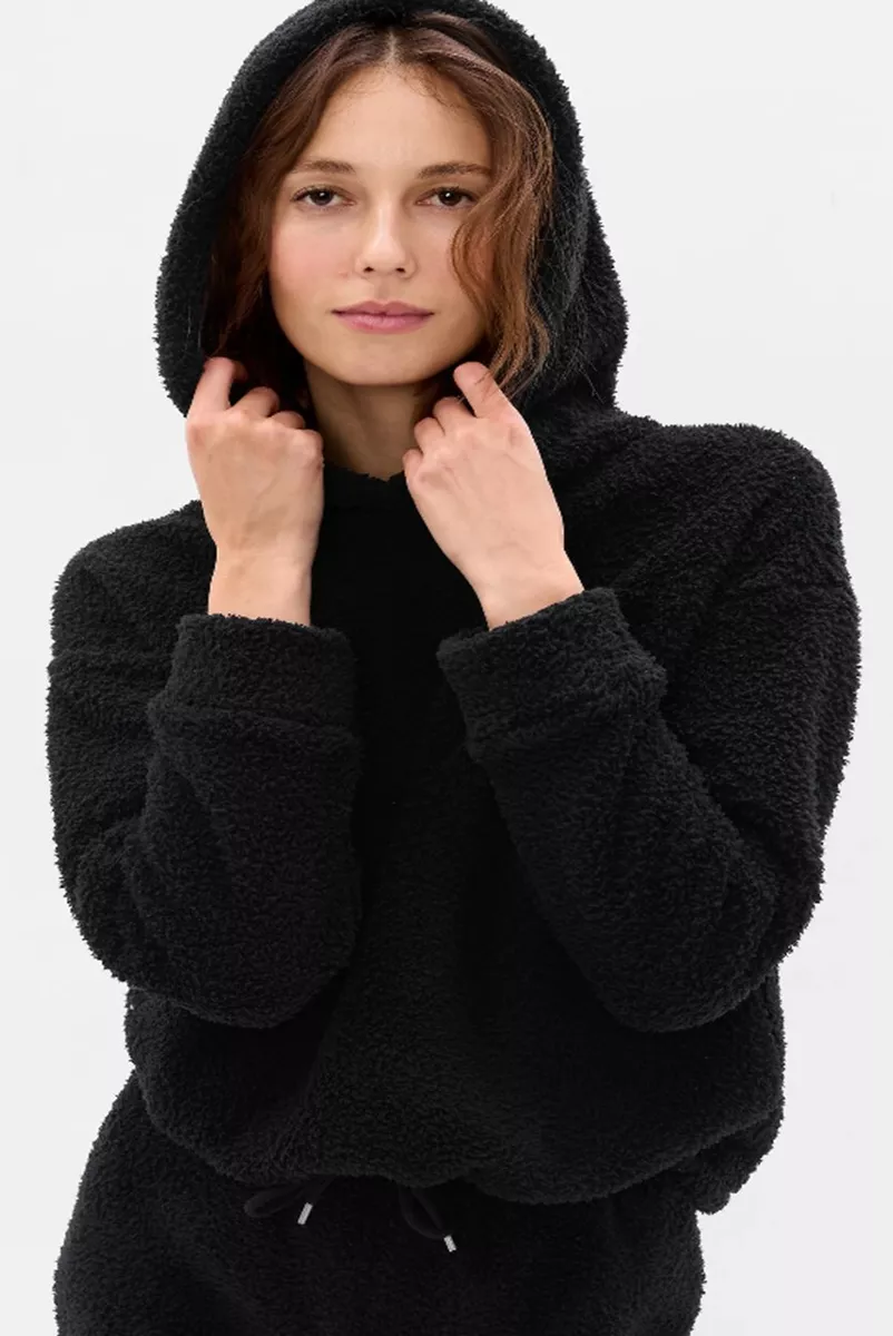 Black sherpa hoodie clearance womens