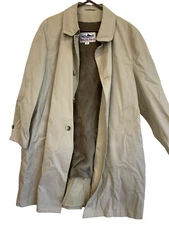 WHALING MFG MEN'S KHAKI LINED HEAVY RAINCOAT, LONG LENGTH, SIZE 46