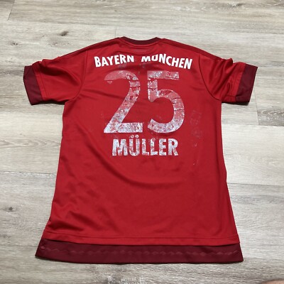 2015 2016 FC Bayern Munich Muller Adidas Jersey Shirt Kit Red Home