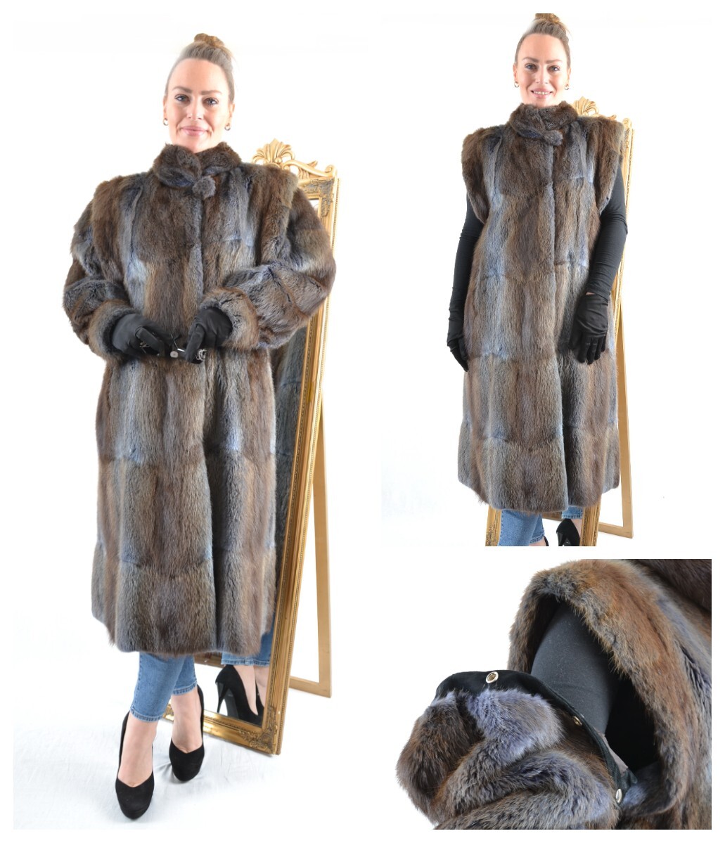 US4768 ABRIGO DE PIEL RATA ALMIZCLERA DE COLOR REAL RANCHO CHALECO MUSQUASH TALLA L - ABRIGO BISAM