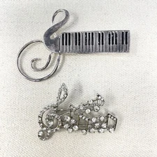 Music Themed Brooch Lot of 2 Rhinestone Piano Musical Notes