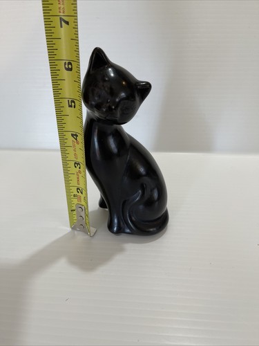 Handmade Mexican Black Cat MCM Figurine MCM Kitty Long Lashes - Picture 8 of 9