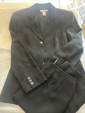 Preston York Black White Polka Dot Button Front Long Sleeve Skirt Suit Size 10