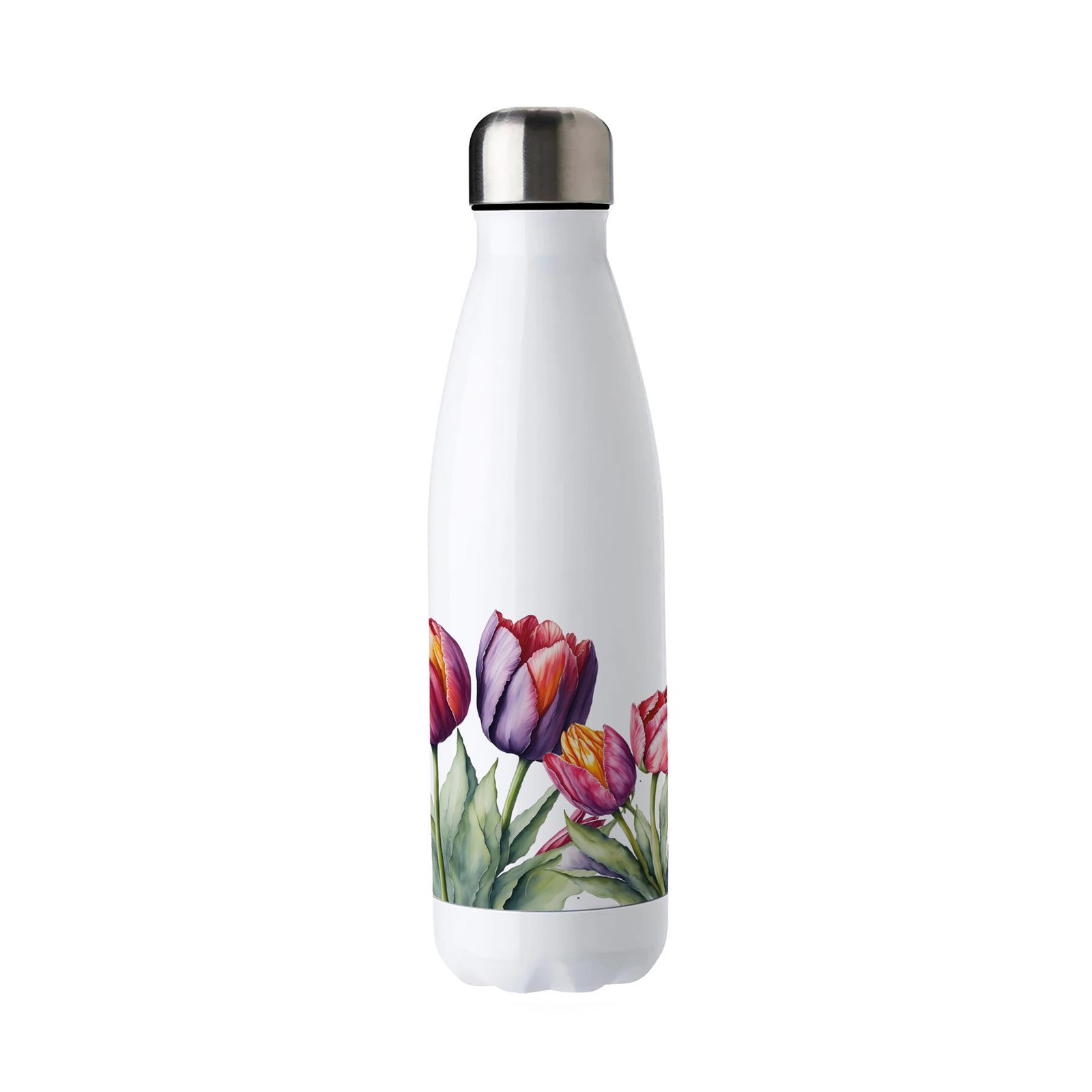 Tulips Stainless Steel 500ml Water Bottle - Garden Flowers Presents for Her