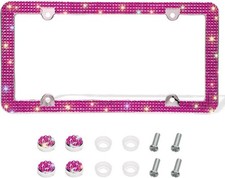 Bling License Plate Frame Handrafted 4 Rows Shiny Rhinestone Color Hot Pink
