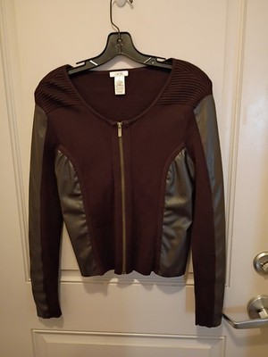 Caché Women's Brown Full Zip Jacket Size M Biker Y2K