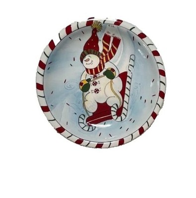 Gooseberry Patch 8'' Cookie Plate Christmas Snowman on Sled Cqndy Dish Holiday