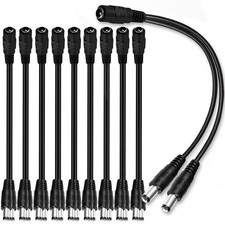 10 Pcs DC 1 Female to 2 5.5mm X 2.1mm Power Splitter Cable Y Adapter for CCTV...